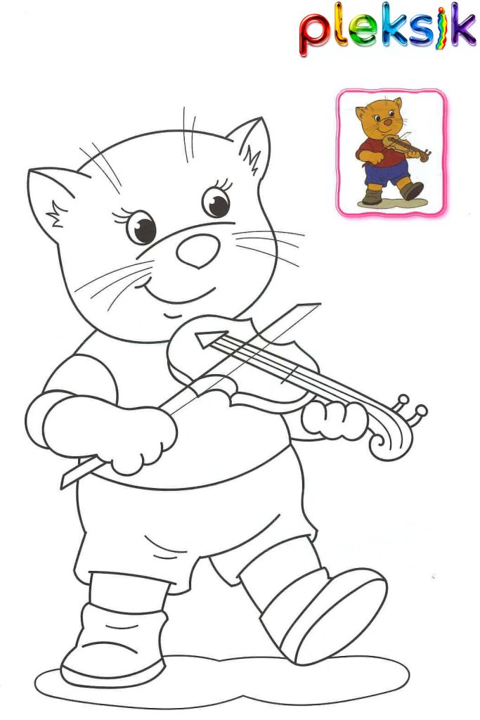 Раскраска Кот играет на скрипке