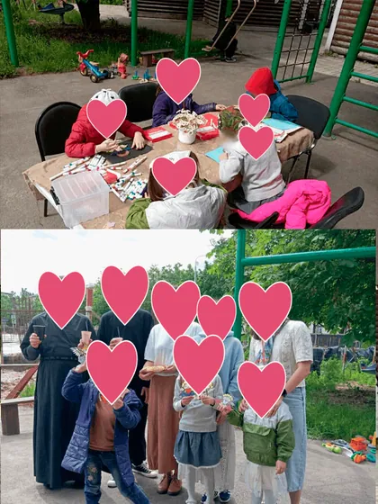 Творческая встреча с Плексиками; лица закрыты сердечками